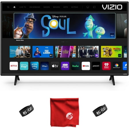 VIZIO 32-inch D-Series Full HD 1080p Smart TV (D32f) with AirPlay and Chromecast Built-in, Screen Mirroring, Voice Control, & 150+ Free Streaming Channels Bundle with Cable Ties and Microfiber