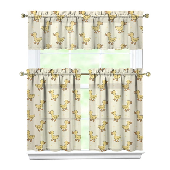 Kitchen Curtains 36 Inch Short - 3 Panel Set with Cute Farmhouse Egg & Chicken Print, Rod Pocket Window Curtain, 100% Polyester for Rustic Coop, Farm Kitchen, Easy Wash