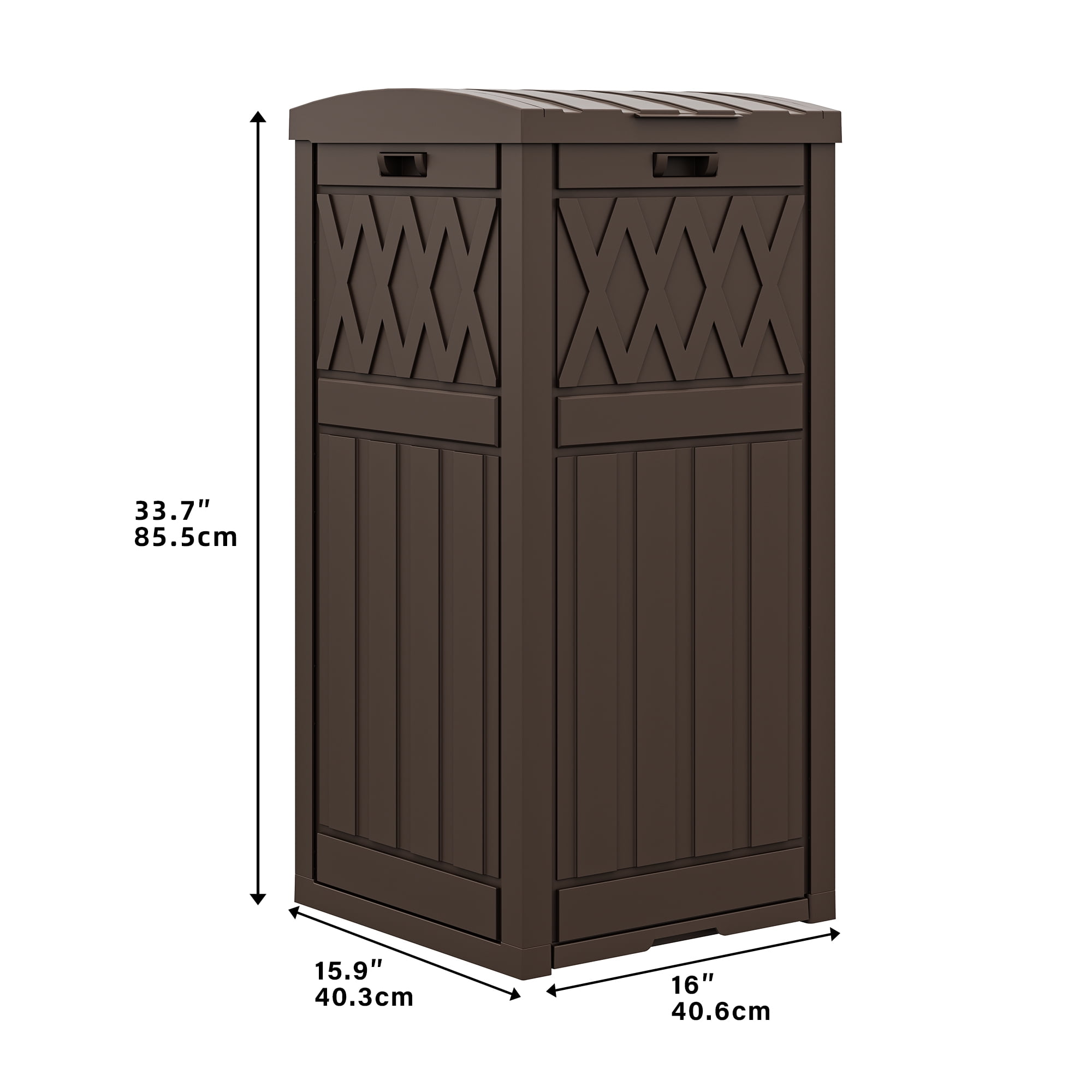 Uforic 31 Gallon Outdoor Trash Can, Waterproof Resin Garbage Bin with Drip Tray & Lid, Trash Bin, for Porch, Backyard, Dark Brown