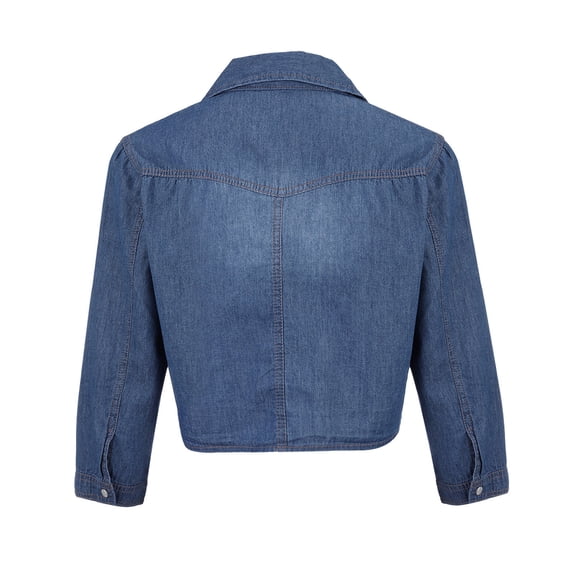 T Shirts For Women Blue Womens Tops Fashion Casual 3/4 Sleeve Button Down Crop Jean Knot Tie Denim Jacket Summer Tops