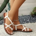thumbnail image 6 of YgkuHd Women's Casual Flat Sandals Crisscross Strappy Design with Toe Loop Adjustable Ankle Strap Soft Padded Insole White,7, 6 of 8