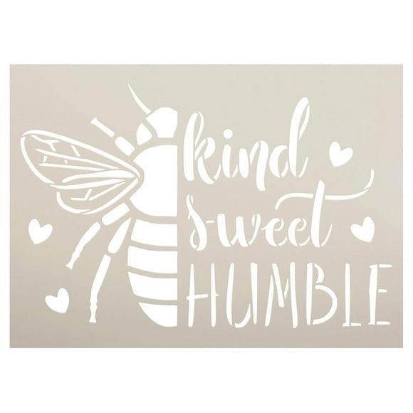 "BEE Kind Sweet Humble Stencil - DIY Bumblebee Home Decor Craft - Paint Wood Sign Reusable Mylar Template - Cursive Script Heart Gift - 13.5" x 9.75" Size"