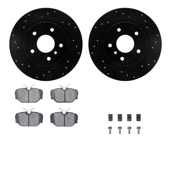 Dynamic Friction Company Rear Brake Rotors-Drilled and Slotted-Black with 5000 Advanced Brake Pads includes Hardware 8512-11001