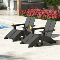 WestinTrends Riviera Outdoor 4-Piece HDPE Modern Adirondack Chairs Set with Folding Patio Ottomans and Cup Holder, Gray