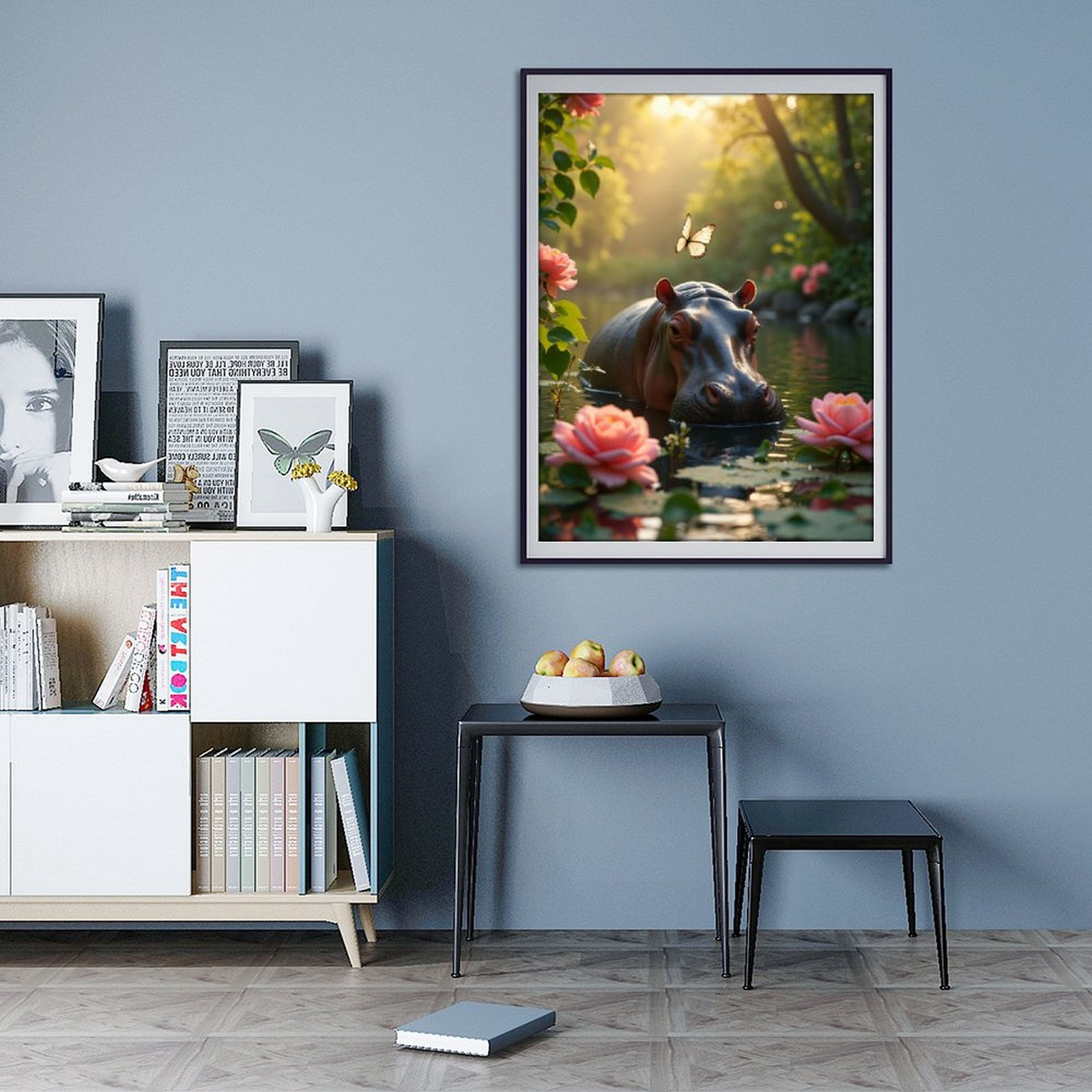 Diamond Art Kits for Adults - 5d Hippo Serenity Pond Butterfly Blossom Diamond Painting for Adults, Diamond Art for Adults Beginners, Diamond Painting Kits for Adults for Home Wall Decor