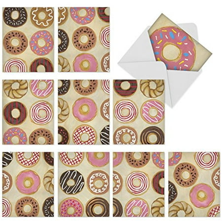 'M6021 TIME TO SEND THE DONUTS' 10 Assorted All Occasions Note Cards Featuring Images Of Tasty-Looking Doughnuts with Envelopes by The Best Card