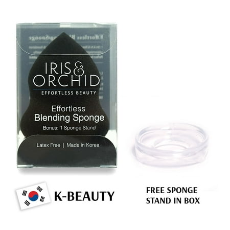 Korean Beauty Makeup Sponge Blender with Holder Set (Black 1PK) | Made in Korea with Drying Stand | Latex