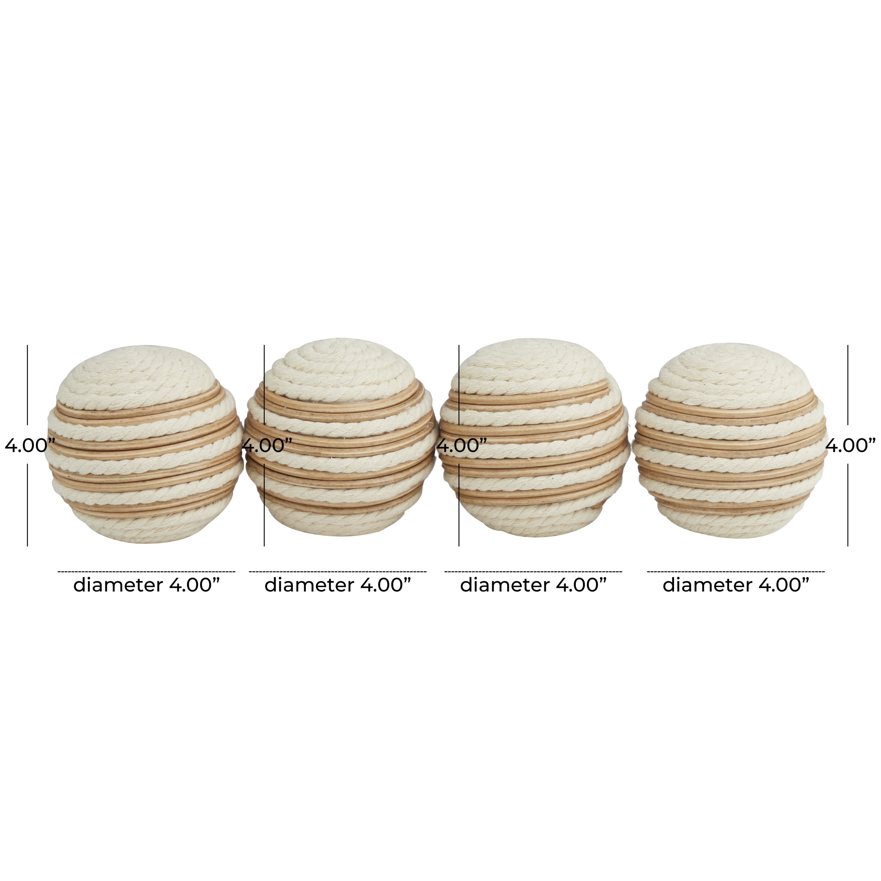 DecMode White 4" Handmade Decorative Ball Jute Orbs & Vase Filler (4 Count)