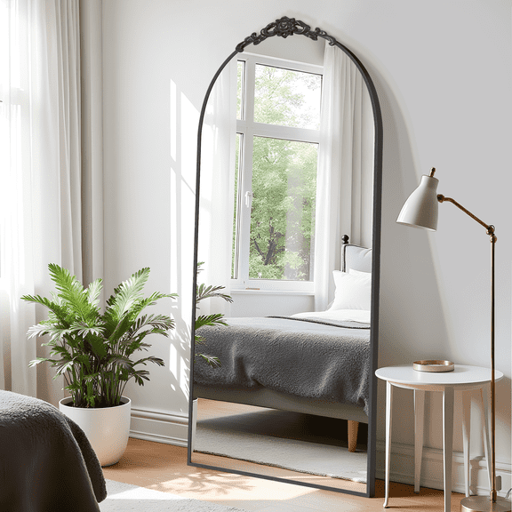 Dovelina 71"x31"Oversized Arch Metal Floor Mirror Modern Arched Full Length Standing Mirror