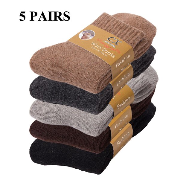 Calcetines de lana súper gruesos para hombre y mujer, medias cálidas de Color sólido para botas contra el frío y la nieve, 5 pares