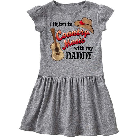 

Inktastic I Listen to Country Music with my Daddy Guitar and Hat Gift Toddler Girl Dress