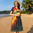 thumbnail image 4 of Rocae Hawaiian Style Bald Eagle for Dresses Summer Casual Ruffle Short Sleeve Cute Crew Neck Flowy Dress with Pockets, 4 of 6