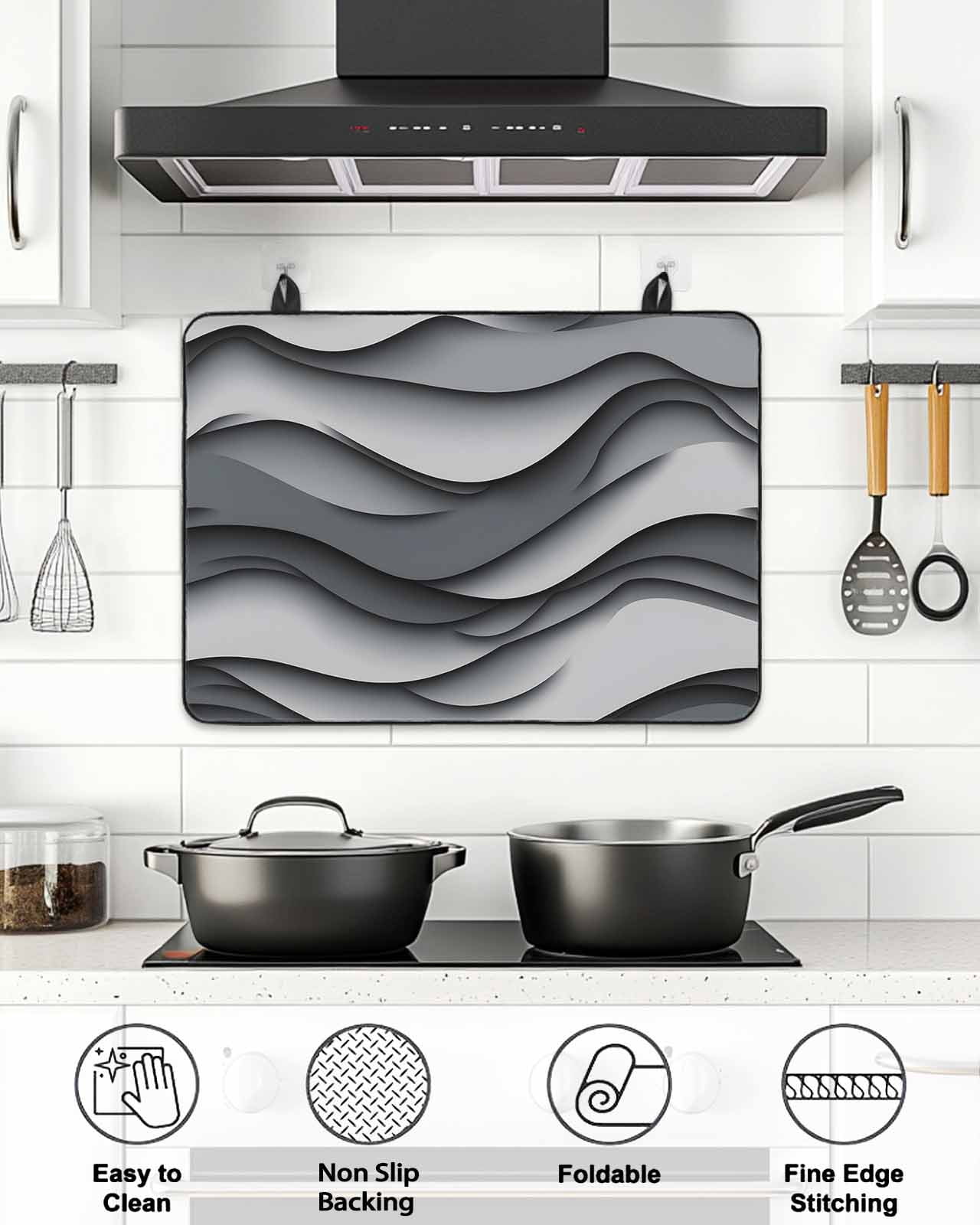 Stove Top Covers for Electric Stove 36x21 Inches, Black Grey Ombre Heat Insulation Fireproof Glass Cooktop Protector, Modern Moire Aesthetics Geometric Abstract Countertop Stovetop Cover for Kitchen