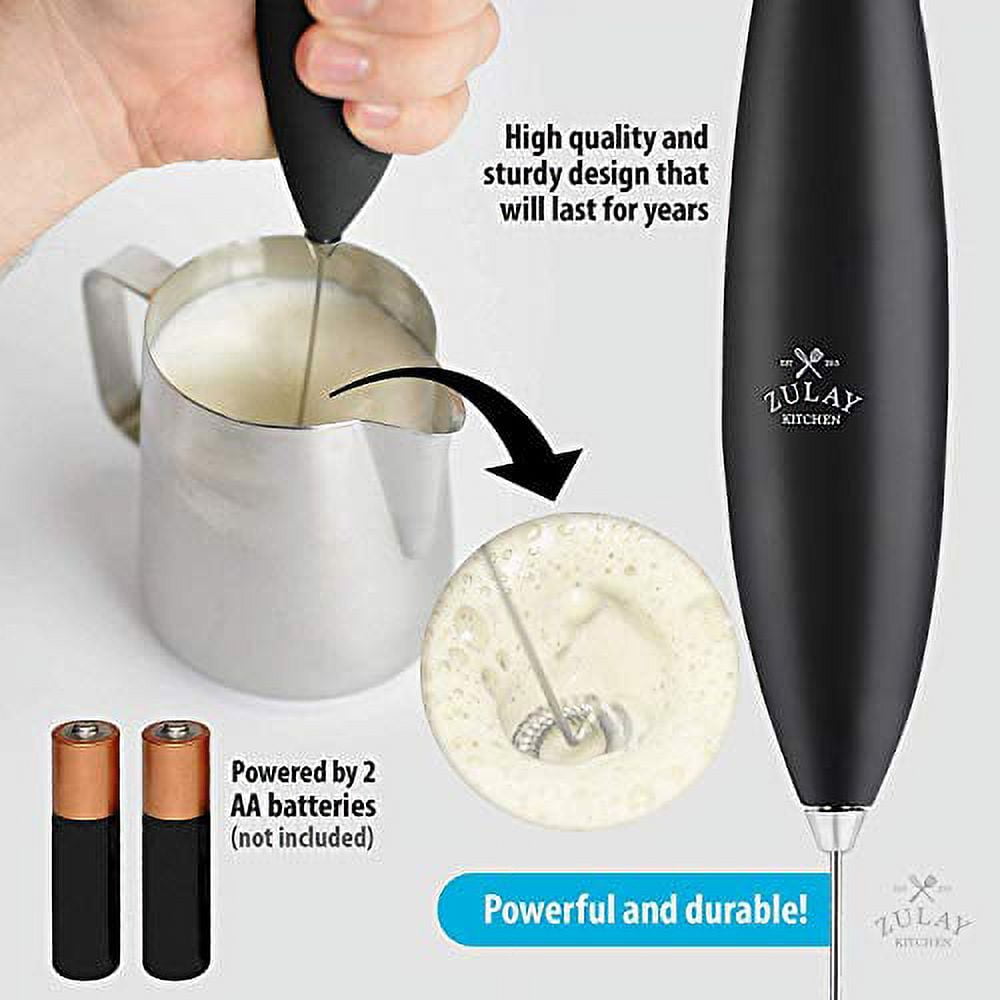 Zulay Kitchen MB Milk Frother Double Grip 14,000 RPM No Stand, Black
