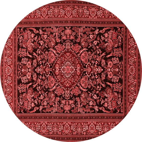 Ahgly Company Indoor Round Medallion Red Traditional Area Rugs, 8' Round