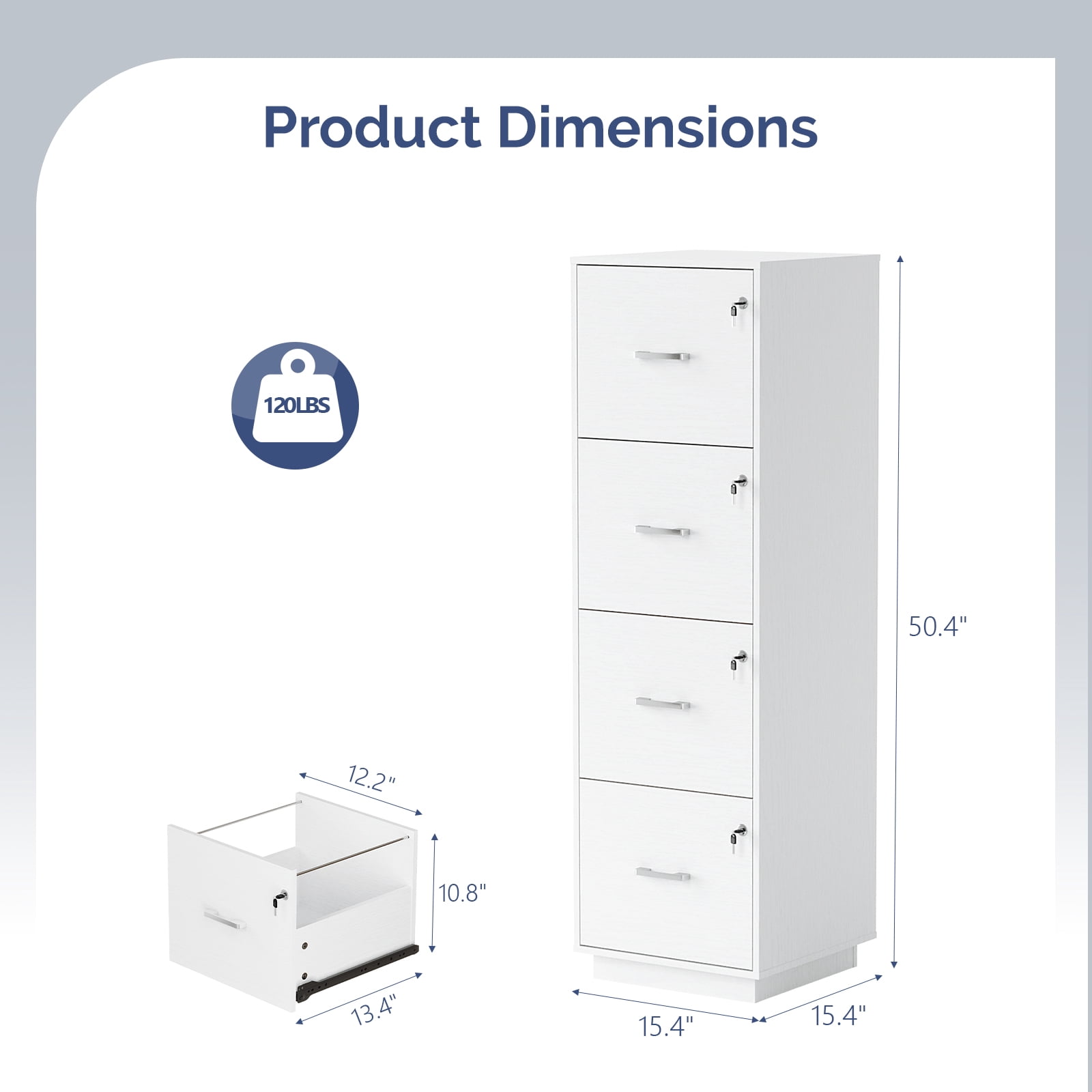 Ktaxon Wood 4-Drawer Lateral File Cabinet with Lock for Home Office, Lockable Filing Cabinet, Easy to Assemble, White