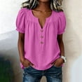 thumbnail image 6 of ZGRBOU Womens Ruffle Puff Sleeve Cotton Linen Tops V Neck Button Down Pleated Shirts Summer Casual Loose Vacasion TShirts, 6 of 7