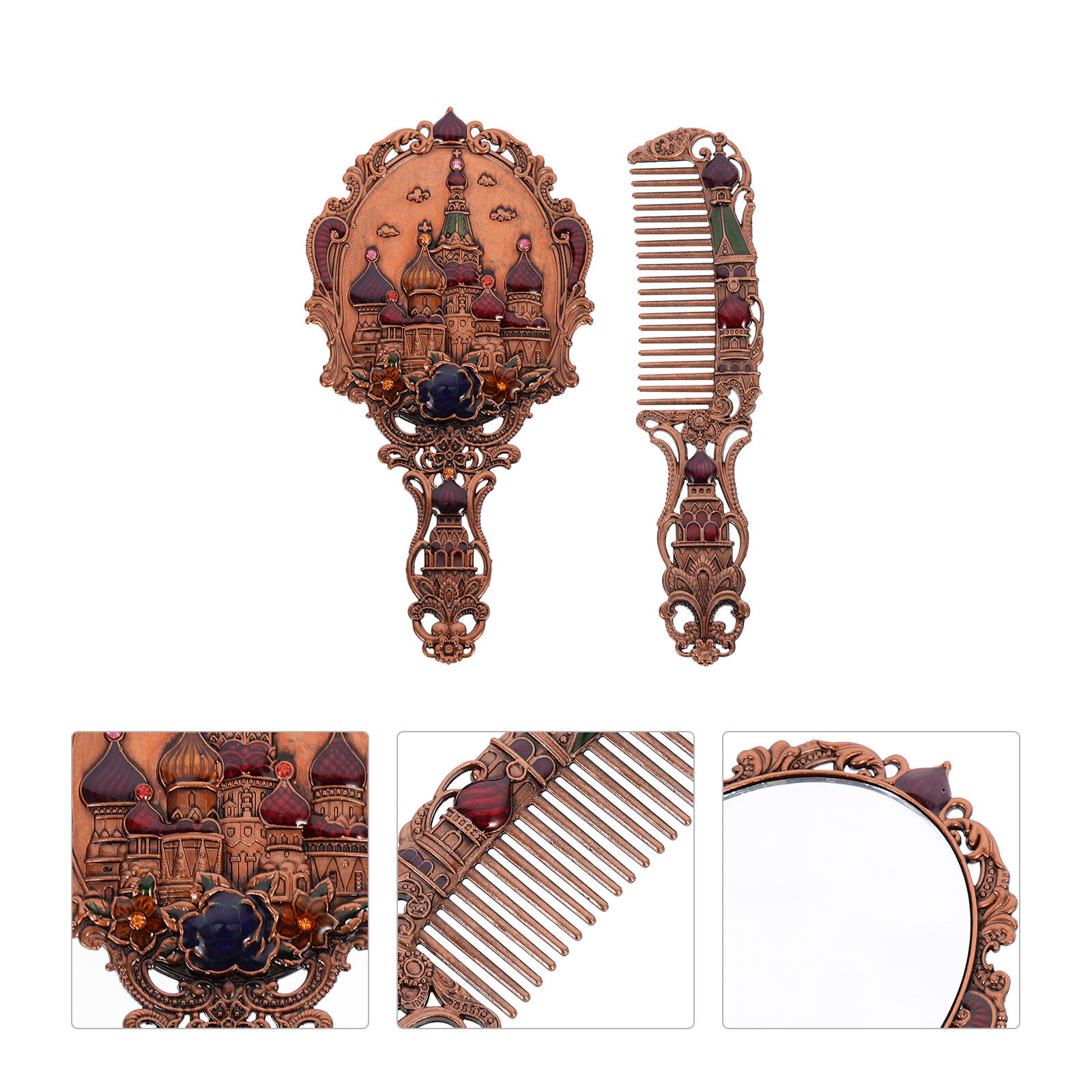 1 Set of Retro Handheld Mirrors Embossed Design Comb Woman Comb and