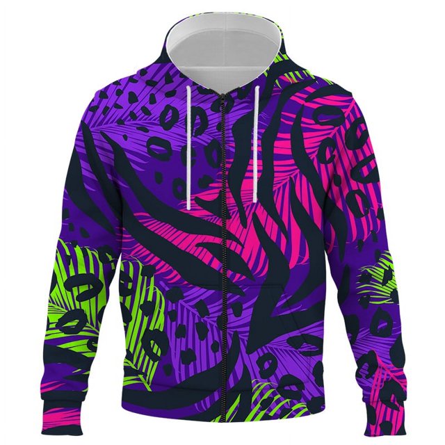 Mode Hommes Sweat à Capuche Décontracté à Fermeture Éclair Printemps et Automne Chandails en Molleton Oversize Veste Motif Abstrait