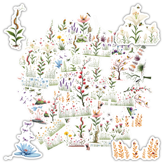 Vibrant Plant Stickers Nature Botanical Stickers Flower DIY Stickers for Laptops Suitcases Notebooks