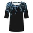 thumbnail image 5 of Sakmal Elbow-Length Tops for Women Trendy Blue Crew Neck Graphic T-Shirts Womens Shirts, 5 of 5