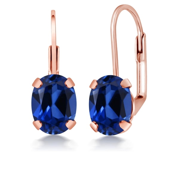 Gem Stone King 3.20 Ct Oval Blue Created Sapphire Brass Rose Gold Plated Brass Earrings