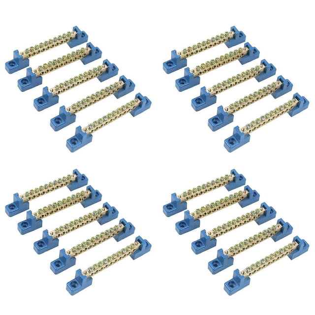 Terminal Block Blue Terminal Bus Bar 10 Positions Screw Brass Terminal Grounding Strip Bus Bar Block Pack of 20