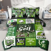 Feelyou Modern Gold Lover Twin Bedding Sets 7-Piece for Kids, Est Sleep Sports Bedding Comforter Set, Green Patchwork Plaid Reversible Sheet Sets, Super Cozy Room Decor