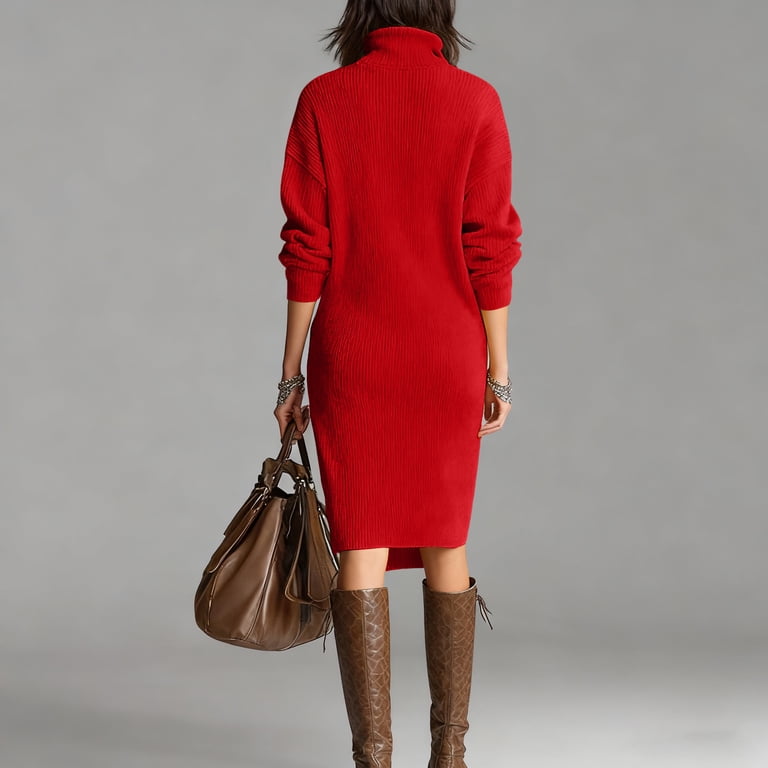 Women's Knee-Length Sweater Dress Solid Color Knitted Long Loose for Fall  and Winter Style, Ideal for Holiday Parties and Casual Dresses, Comfortable  ...