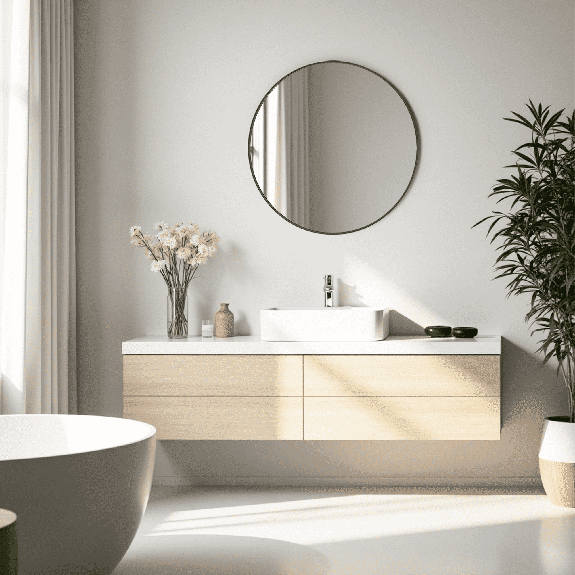 MAYEERTY 20in Black Round Wall Mirror Bathroom Mirrors, Circle Vanity Mirror