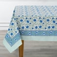 thumbnail image 4 of Steel Blue 60x90 Inches Rectangle 100% Cotton Hand Block Print Tablecloth Washable Halloween Thanksgiving/Christmas Parties/Wedding Use,Fall décor Farmhouse Dining Dinner Tablecloth, 4 of 6