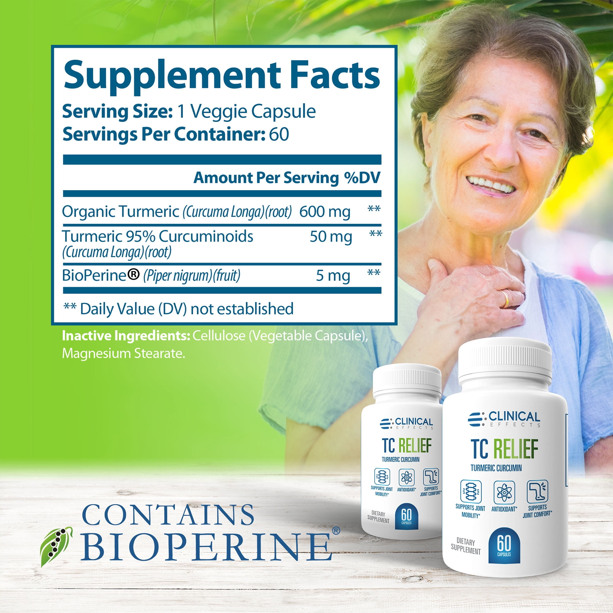 Clinical Effects TC Relief - Turmeric Curcumin with Bioperine Black Pepper - 60 Capsules