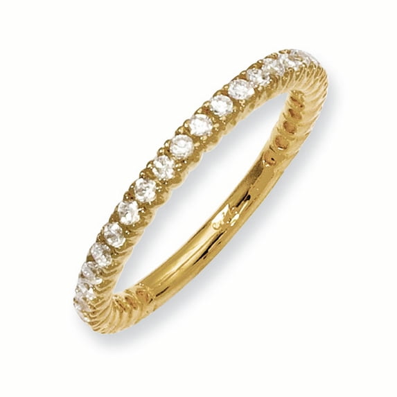 Sterling Silver Yellow-plated 28 Stone Cubic Zirconia Ring