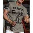thumbnail image 2 of Gymish The Heavier The Better Workout Shirt for Men – Funny Gym T-Shirt, Motivational Lifting Tee, Warm Grey with Sleeve Logo, Medium, 2 of 6
