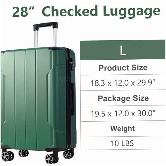 Lightweight ABS Hardshell Suitcase, 28" Expandable Check-In Luggage with Double Spinner Wheels & TSA Lock - Green