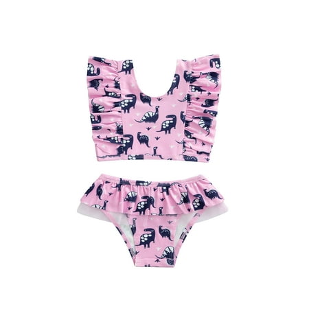 

Musuos Baby Girl Two Piece Bathing Suit Floral Print Bikini Crop Top Ruffle Brief Shorts