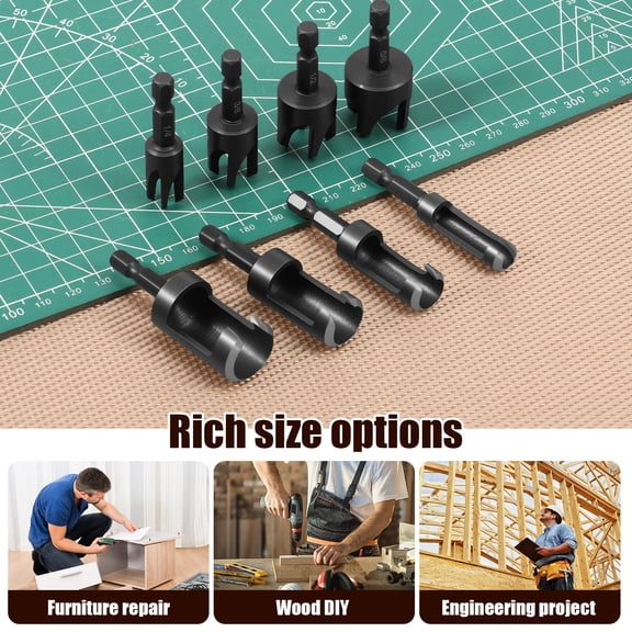 Tmwefusc 8 Pack Wood Plug Cutter Drill Bit Set,Wood Working Tools, Straight and Tapered Taper Cutting Tool 1/4", 5/8", 3/8", 1/2", 1/4 Inch Hex Shank, Black
