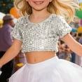 thumbnail image 3 of LYHao Girls Glitter Sequin Crop Top Short Sleeve Shirts For Stage Performance Dancing And Show Sizes 3-8 Years(Silver), 3 of 5
