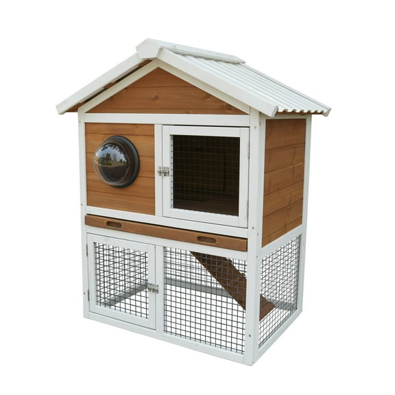 Pet Playpen Rabbit Hutch Outdoor, Bunny Cage with Waterproof Roof, Removable Pull Out Tray, 2-tier Wooden Rabbit House for Small Animals, Rabbit Enclosure Suits for Guinea Pigs, Hamster,.Viewing Win