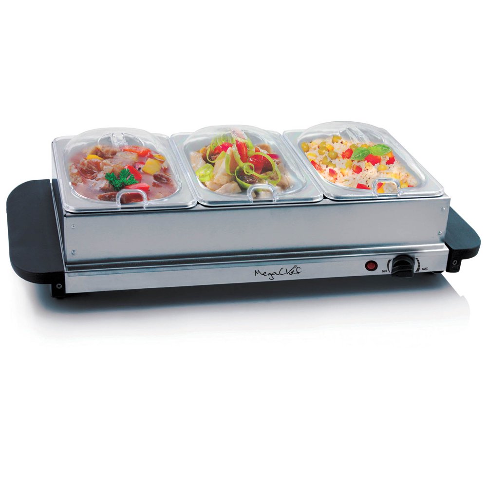 MegaChef 3 Section Buffet Server & Food Warmer in Stainless Steel