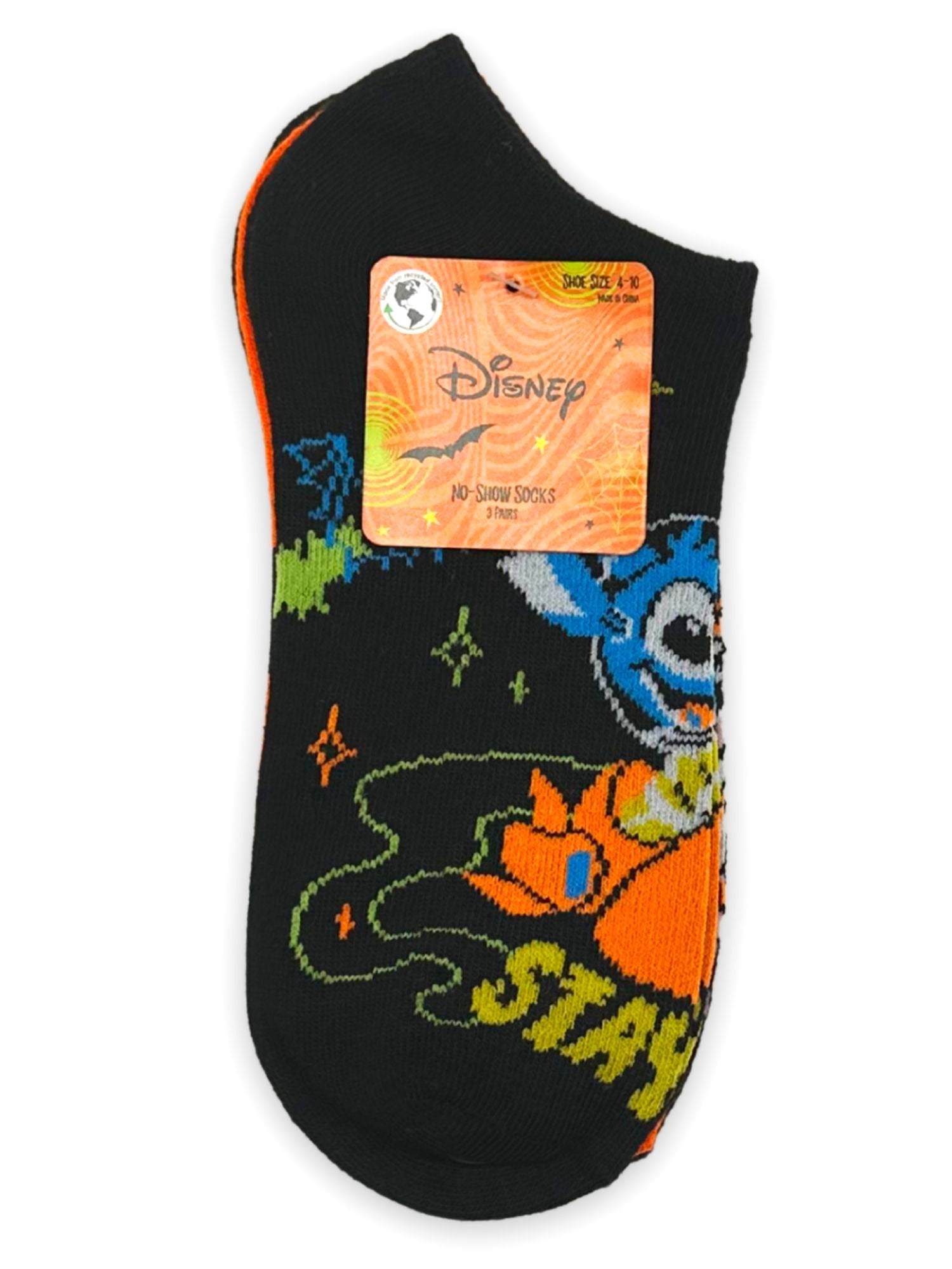 Disney Stitch Women's Halloween No-Show Socks, 3-Pack, Size 4-10