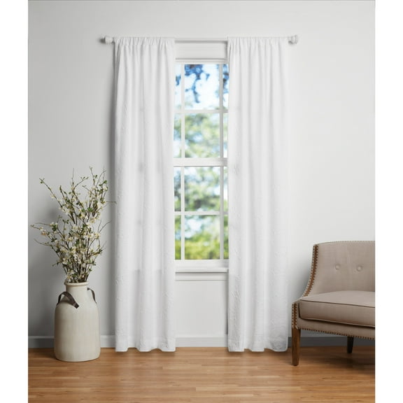 Mainstays Floral Microsculpt Indoor Curtain Panel Pairs, Pole Top White, Polyester, 37"W x 84"L, Adult