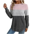 thumbnail image 2 of Fanxing Women Long Sleeve Sweater Color Block Stretch Soft Warm Jumper Tops Crewneck Curved Hem Thermal Tunic Blouses Pink M, 2 of 5