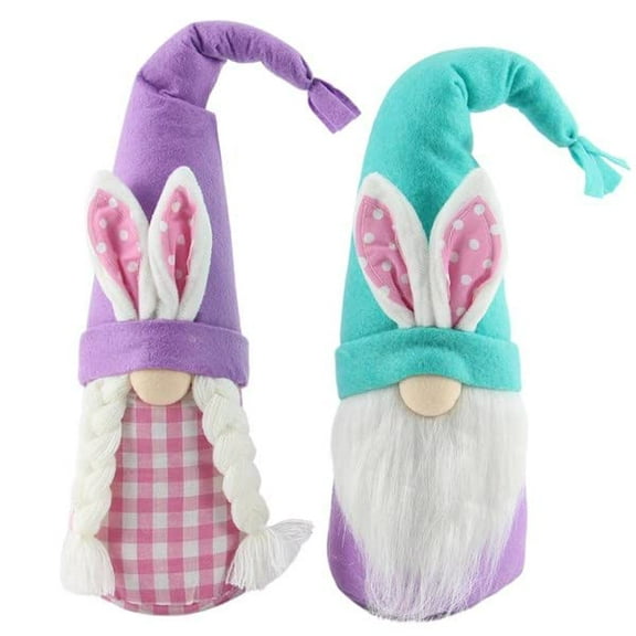 Whimsical Plush Boy/Girl 2 Assorted Easter Gnomes: White/Turquoise/Purple - 14.5 inches tall