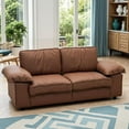thumbnail image 4 of 79" Oversized Faux Leather Loveseat Sofa with Storage Seat & High-Density Foam Cushion, Upholstered Modern 2-Seater Couch with Square Arms & Cushion Back, Easy Assembly, for Living Room, Brown, 4 of 10