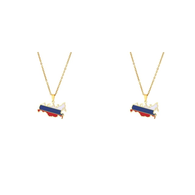 Qarigey Collares pendientes de moda para los amantes del mapa de Rusia, regalos, colgante de bandera del mapa de Rusia, resistente y duradero dorado 2Conjunto