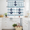 thumbnail image 3 of Navy Blue Anchor Kitchen Curtains Valances and Tiers Set of 3 Blue Striped Tier Curtains and Valance with Rod Pocket for Small Windows, 27.5"x36", 3 of 9