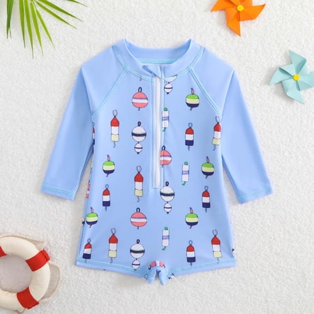 Baby Boy Swimsuit Quick Drying 1 Piece Zipper Rash Guard Swimsuits Breathable Stretch Water Sport Suit Toddler Swimming Clothing Blue Size 6-12 Months