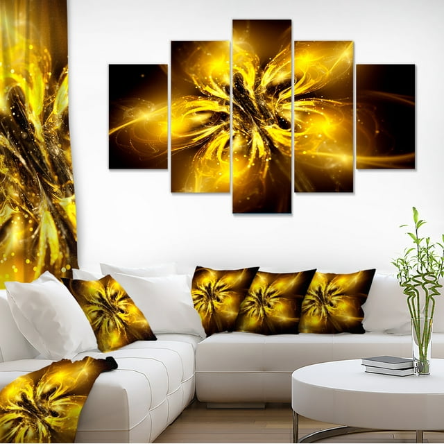Shiny Gold Fractal Flower on Black - Floral Canvas Art Print