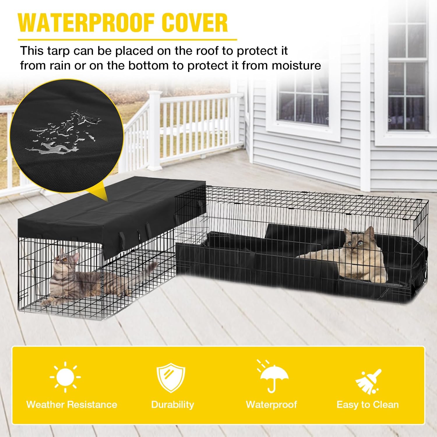 Cat Tunnel with Extendable Design 90.6" L, Metal Wire Outdoor Cat Enclosure with Weatherproof Fabric Cover, Cat Run Connecting Inside and Outside, for Deck Patios, Balconies